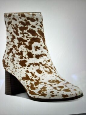 INC International Concepts Brown and White Cowhide Ankle Booties